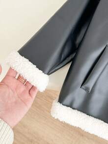 Genkimix Kids Young Girl Korean Style Cool Street Faux Leather Jacket, Winter