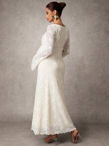 MaterniChic Maternity Clothes Maternity  Dress Spring And Summer Pregnant Clothes White Dress Jacquard One Shoulder Elegant Party Romantic - Apricot - View 2