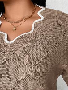 EMERY ROSE Áo len chui đầu dài tay trễ vai cỡ lớn cho nữ, mùa thu/đông - Màu Khaki - Xem 5