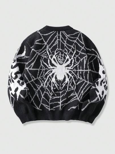Goth Men's Spider Web Jacquard Loose Fit Long Sleeve Sweater