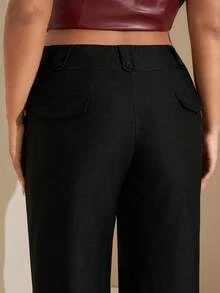 SHEIN Tall CURVE Pantalones anchos de pierna ancha de cintura baja, sueltos y versátiles, de estilo casual/de salida/de oficina, con bolsillos parche, para mujer de talla grande, para otoño/invierno, pantalones de vestir para mujer, ropa de trabajo, pantalones con pliegue estilo vintage, pantalones acampanados, pantalones de vestir negros para mujer, pantalones acampanados negros para mujer - Negro - Ver 6
