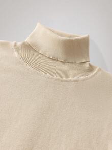 Officeau Men's Old Money Solid Color Long Sleeve Casual Versatile Turtleneck Sweater, Fall Winter - Apricot - View 3