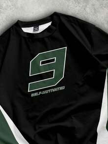 Manfinity ZONE917 Loose Cropped Boxy Street Pioneer Sports #9 Black White Green Allover Print Cropped Short Sleeve T-Shirt (High Quality) Street Wear Shirt Motorsport Shirt Vintage Motorsport Tshirts Men