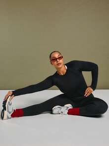 GLOWMODE 無縫貼身長袖上衣，臀部長度抑汗、抗菌、透氣、輕盈夏季壓縮襯衫