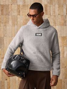 Manfinity Unisex 男士字母图案保暖连帽卫衣，秋冬季休闲款 - 灰色 - 查看 2