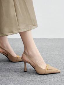 CUCCOO BIZCHIC Women's Fashion Black Patent Leather Slim High Heel Pumps, Suitable For Commuting, Dates, Gatherings, Parties And Other Occasions - Khaki - View 4