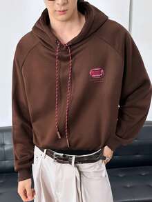 Manfinity BRENVOR Men's Hooded Sweatshirt, Loose-Fitting, Cropped Knit Top With Drawstring Design - Brown - View 7
