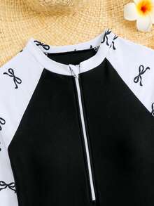 SHEIN Teen GirlGirls One-Piece Swimsuit, Black Bow Decor, Fashion Beach Party Swimming Costume Long Sleeve Swimsuit Girl Teen Girl Swim Outfit Bow Print Swimsuit Girl Long Sleeve Swimwear Swimming Suit For Teens Summer Long Sleeve Swim Wear Yong Girl Outfits Swim Wear 20 Summer Vacation Thermal Christmas Holiday Festival New Years Valentines Swim 
رمضان
عباياتabaya جلابياتjalabiya جلابيه Long Sleeve Bathing Suit Girl Long Sleeve Swift Suit Swim Wear Teen Girl Rash Guard Girl Young Girl Swimwear One Pi One Piece Swimsuit - Black and White - View 5