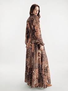 Aveloria Modichic Chiffon Flowy Fabric Cinched Waist Flattering Dress - Multicolor - View 4