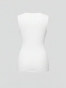 ROMWE Grunge Punk Vintage Punk Metal Grommet Design Draped Neck Slit Hem Fitted Plus Size Women Tank Top - White - View 2