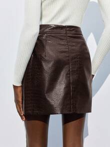 Maija 春夏新款鳄鱼皮纹理侧拉链女裙，优雅百搭，适合狂欢节、派对、情人节、上学、音乐节、正式场合、都市通勤、职场等各种场合。 - 酒紅色 - 查看 3