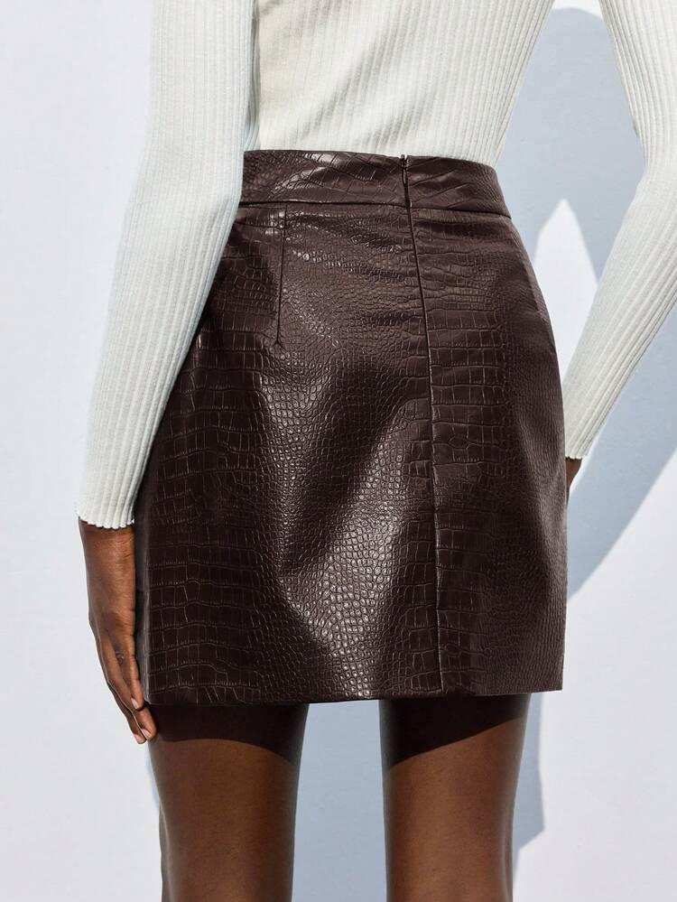 Maija Gonna da donna con chiusura lampo laterale e texture a pelle di coccodrillo, elegante per carnevale, feste, San Valentino, scuola, festival musicali, occasioni formali, pendolarismo urbano, ambiente lavorativo - Bordò - Visualizzare 3