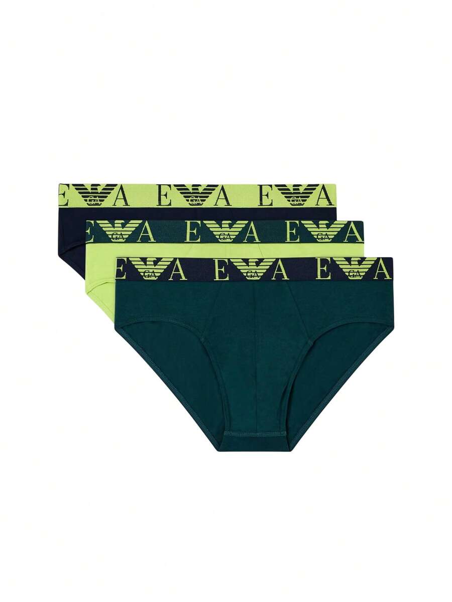 Emporio Armani 3 Pack Men's Boxers - Navy Blue and Lime Green and Dark Green - View 1