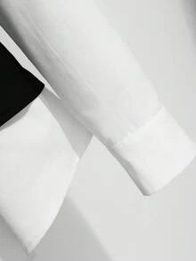 GlowEve CURVE 大码优雅拼色长袖不对称下摆衬衫 - 黑與白 - 查看 4