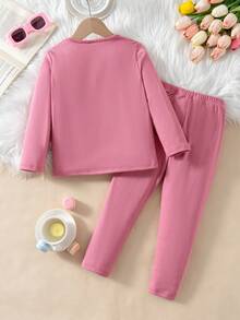 2件套女童高领长袖打底裤保暖内衣套装，柔软舒适 - 粉色 - 查看 2