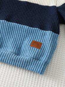 Cozy Pixies 2pcs Baby Boy Textured Knit Crew Neck Sweatshirt And Elastic Waist Pants Set - Blue - View 5