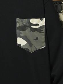 Vacaura 2 件套青少年黑色连帽衫，配有时尚迷彩口袋，搭配迷彩工装裤，适合秋冬户外运动