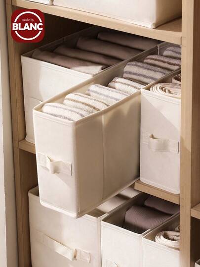 Madebyblanc 1pc Beige Narrow Collapsible Fabric Storage Box, Drawer Style Gap Storage Closet Organizer