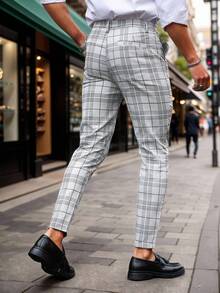 Manfinity Mode 男士時尚格紋印花休閒西裝褲