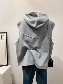 INAWLY Áo nỉ có mũ trùm đầu màu trơn có khóa kéo phía trước dành cho nữ kèm dây rút - Màu Xám nhạt - Xem 2