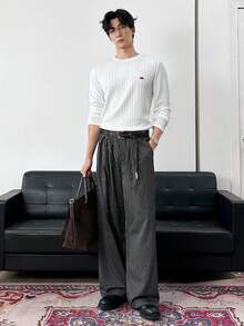 ESTAVOR Áo thun nam cổ tròn tay dài chất liệu vải dệt kim họa tiết thêu họa tiết - trắng - Xem 7