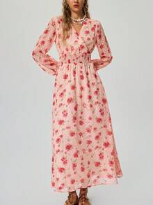 Freevana Women's Casual Floral Print Dress For Vacation Going Out Boho Women Clothing Country Romantic Chiffon Dresses For Women Boho Dress Women Long Sleeve Summer Dresses