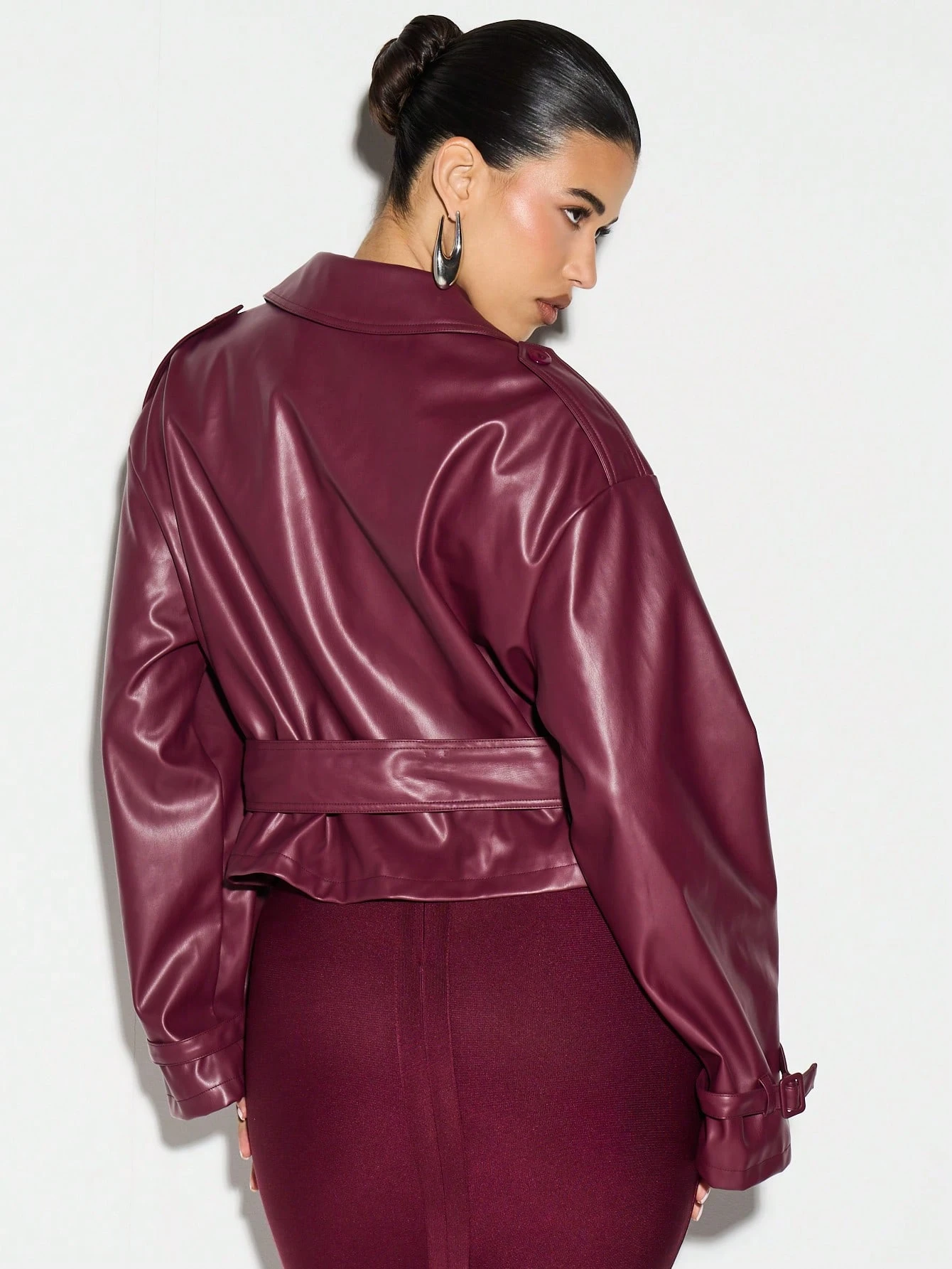 KIZN Cropped Leather Trench With Belt