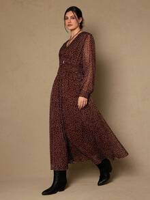 Freevana 大码复古波点印花休闲连衣裙 - 咖啡棕 - 查看 5