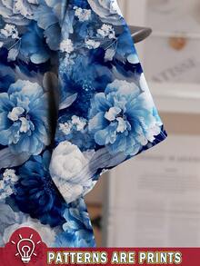 SHEIN 女士全印花T恤，3D立体花卉图案，街头风，通勤装，2026春夏时尚单品 - 彩色 - 查看 4