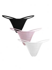 Ocili 3pcs/Set Women's Comfortable Breathable Solid Color Thong Panties - Multicolor - View 1