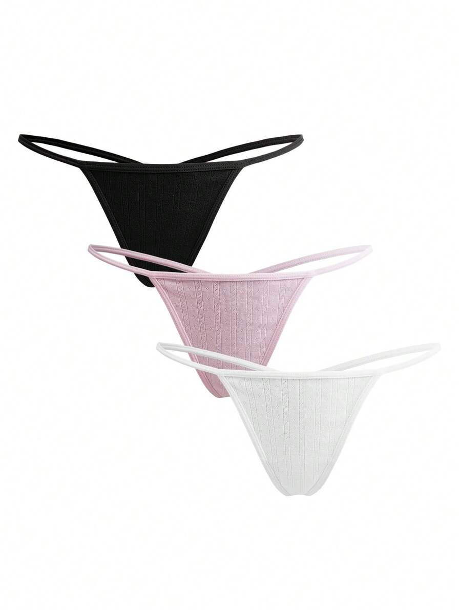 Ocili 3pcs/Set Women's Comfortable Breathable Solid Color Thong Panties - Multicolor - View 1