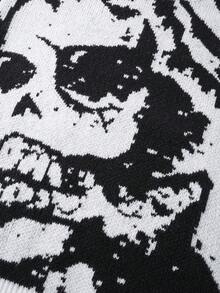 ROMWE MEN Goth Men's Jacquard Knit Sweater, Loose Fit - Black - View 4