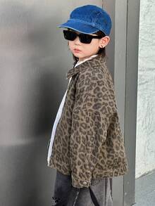 DAZY 男童豹纹落肩拉链牛仔外套，秋季款