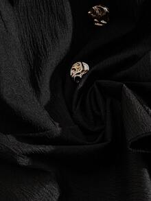 GlowEve CURVE 大码女式半透明拼接立领荷叶边修身长袖优雅百搭约会衬衫 - 黑色 - 查看 4