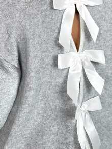 Serisse Suéter holgado con lazo en la espalda y ribete de contraste, para otoño/invierno - Gris Claro - Ver 7