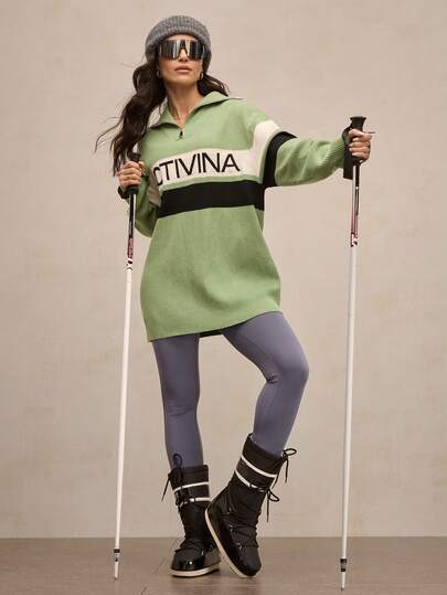 Activina Women's Colorblock Striped Letter Graphic Ski Sweater