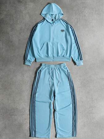 Street Life Men's Retro Contrast Stripe Hoodie And Sweatpants Set