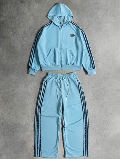 Street Life Men's Retro Contrast Stripe Hoodie And Sweatpants Set