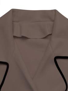 SHEIN LUNE Mantel Panjang Wanita Model Double-Breasted dengan Trim Warna Kontras, Cocok untuk Musim Gugur/Dingin - Coffee Brown - View 6