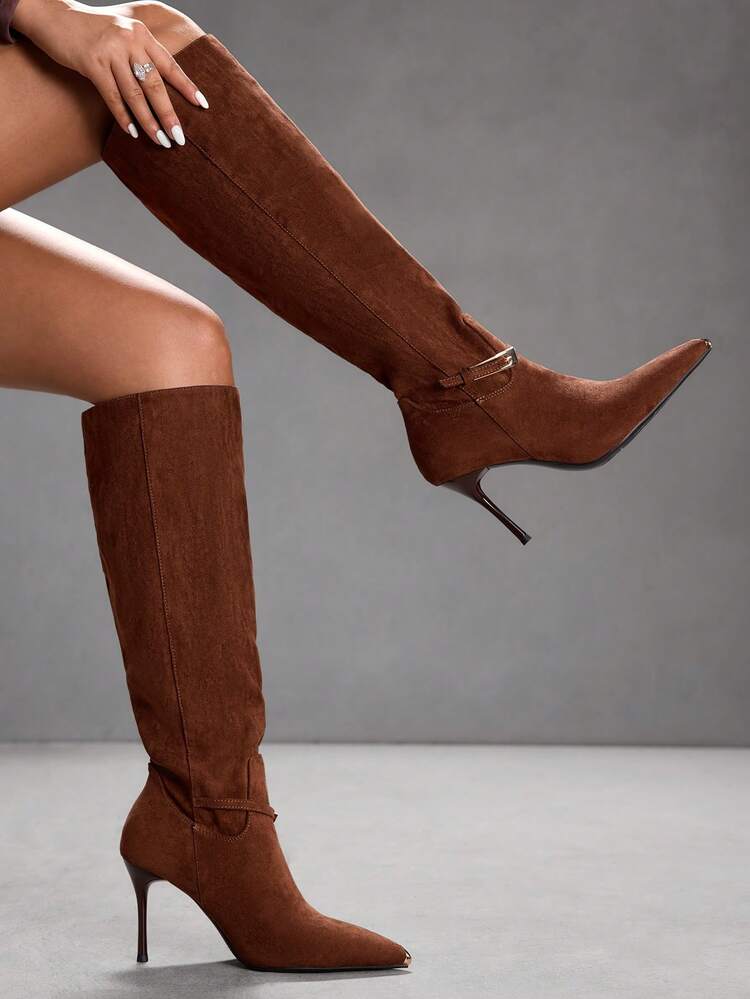 CUCCOO SZL Women's High Heel Tall Boots, Pointed Toe Slim Heel Fashion Boots, Side Zipper Closure, Versatile & Elegant, Autumn/Winter For Christmas