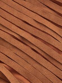 SHEIN MOD Plus Size Women's Vintage Hippie Rivet Fringe Brown Suede A-Line Skirt, Fall Winter Skirt,Nashville Outfits,Pirate Skirt,Western Wear Women - Brown - View 3