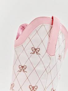 Solezae 全新女式刺绣纯素皮革尖头粗跟一脚蹬西部风格别致牛仔靴 - 粉色 - 查看 8