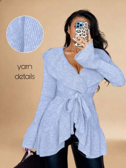 Islaluna Women's Basic Minimalist Elegant French Fashion Romantic Tie-Front Cardigan