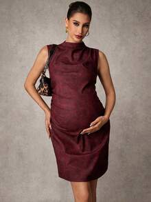 MaterniChic Maternity Clothes Maternity  Dress Summer Pregnant Clothes Red Dress Pu Leather Dress Elegant Party - Burgundy - View 8