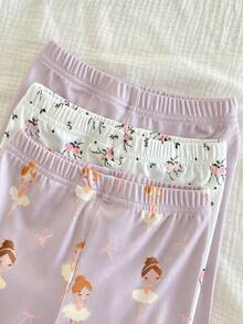 SHEIN Vintaside Kids 6件套女童修身套装，简约时尚，碎花长袖，柔软舒适，3套可爱清新家居服 - 淡紫色 - 查看 8
