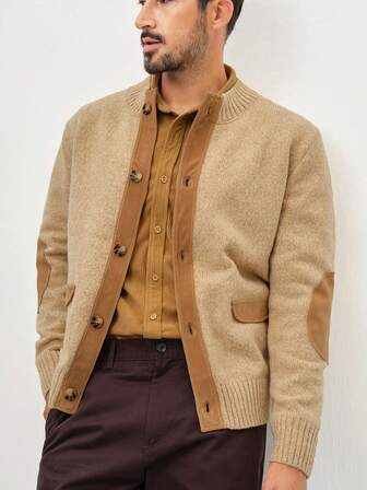 Manfinity CityGents Men's Contrast Color Casual Long Sleeve Cardigan Men Sweater Jacket Earthy Clothes Men Winter  Mens Cardigan Sweater