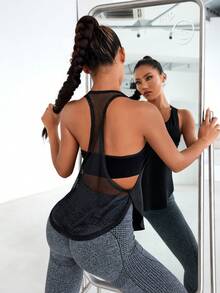 Powerista Top tank deportivo con abertura de espalda nadador bajo curvo - Negro - Ver 8