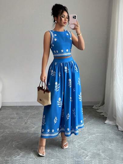 Selianne 2 件套女士无袖上衣和裙子，夏季时尚