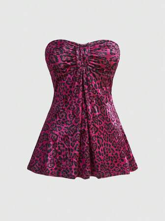 J-Fashion Crop top con estampado de leopardo Y2K para mujer