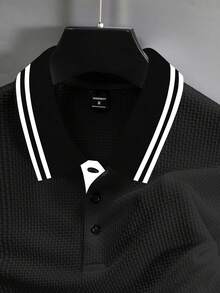 Manfinity Homme Áo thun polo tay ngắn, khóa kéo nửa thông thường dành cho nam, mùa hè - màu đen - Xem 4